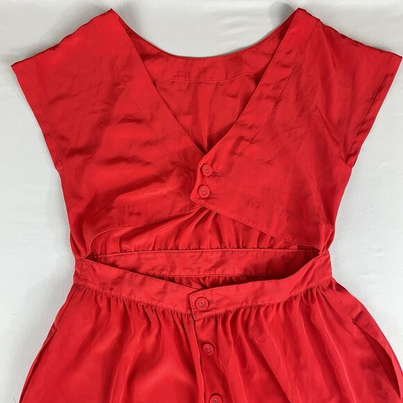 MNG By Mango Cut Out Back Dress  Two Pockets Button Back Women's Large Red - Picture 3 of 15